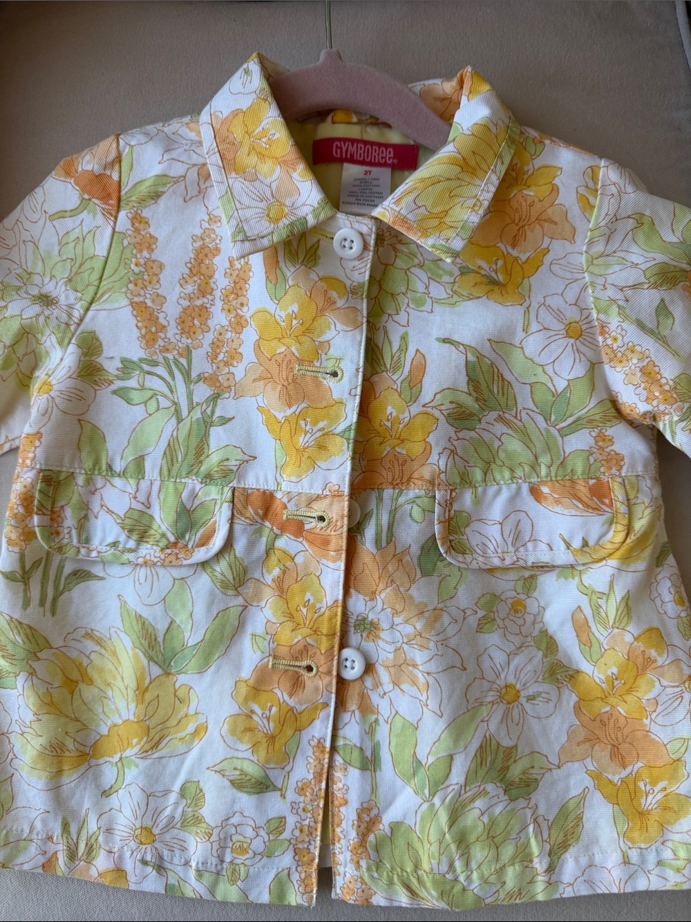 Gymboree Yellow and Green Floral Cotton Button Jacket